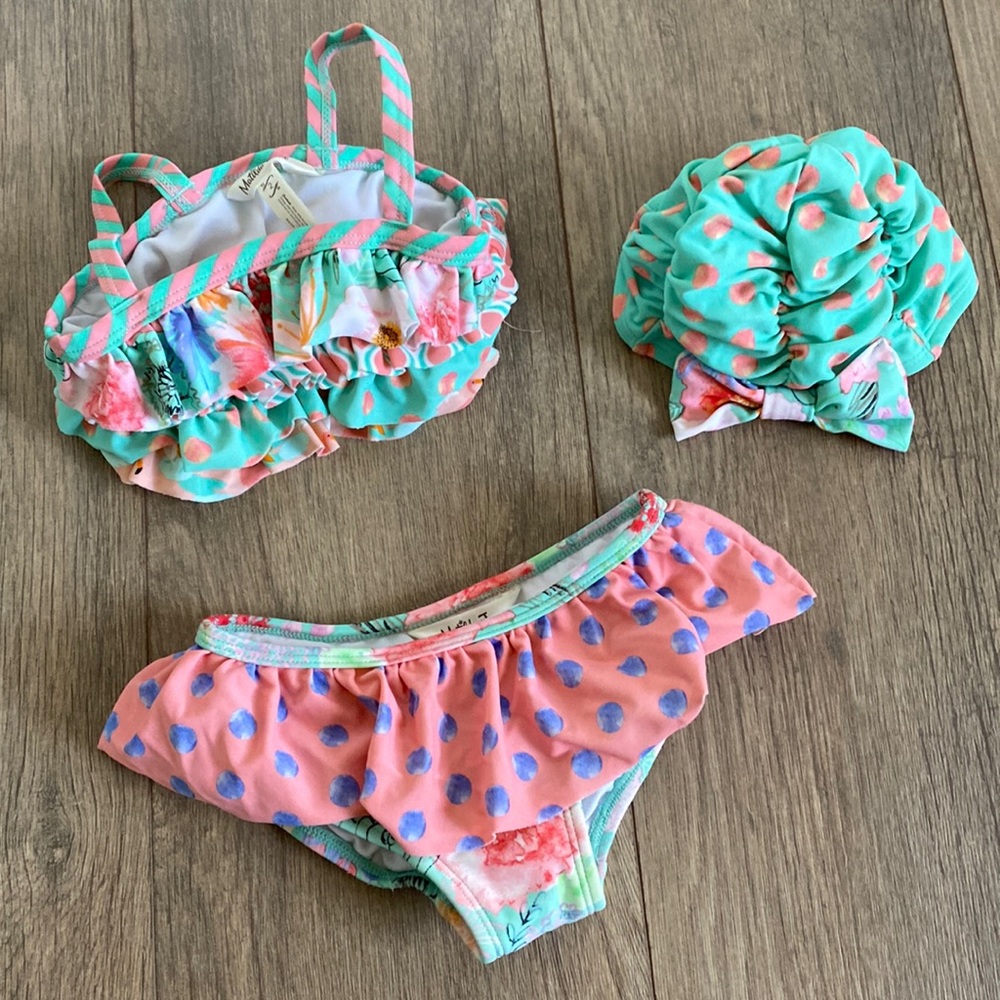 matilda jane toddler girl swimsuit 3pcs bikini and hat